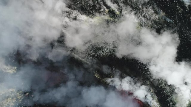 Aerial Footage of Krakatoa looking down into the crater (Anak Krakatau) taken Oct 2017 - Raw Footage