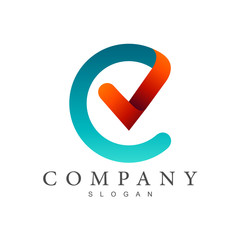 CV logo, letter c and letter v logo design, letter c with checklist symbol