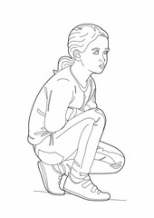 Drawing of a crouching girl