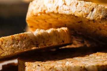 Salty rice crackers galettes with spices. Tasty salty healthy biscuits.
