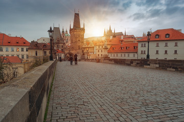 Charles Bridge in Prague sunset, Czech Republic