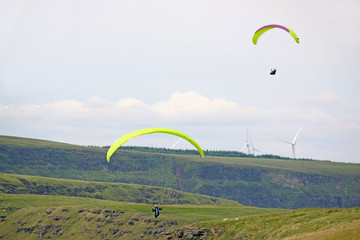 Paragliders in the Welsh Valleys