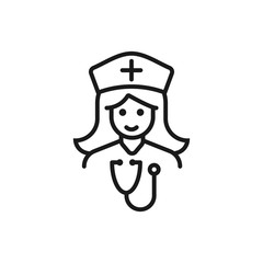 Doctor line icon. Woman with stethoscope. Occupation concept. Can be used for topics like medicine, clinic, health care