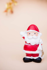 santa claus doll christmas background and gift box and copy space