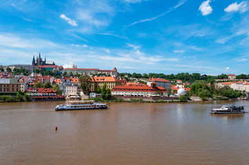 Fototapeta premium View of old town and Prague castle. River Vltava, Czech Republic .