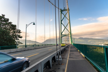 Empty Cycle Path and Pedestrian Walkway across Lions Gate Bridge in Vancouver, Bc, Canada.