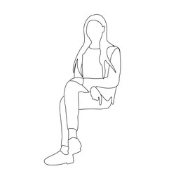 isolated, sketch girl, woman with long hair sitting