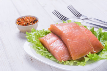 Raw salmon steak