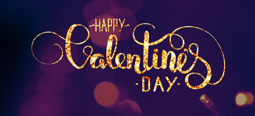 Abstract lights bokeh. Ultra violet color, Valentine's day lettering.