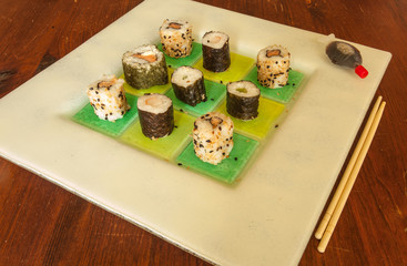 Sushi rolls in a plate