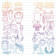Travel to Greece. Vector set with doodle style icons