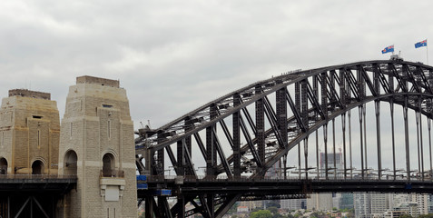 Sydney Harbor Bridge walkers descending the arch towards the south towers
