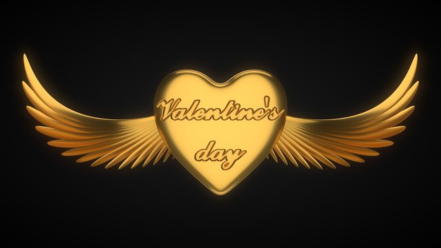 winged golden heart for valentine's day. 3d illustration