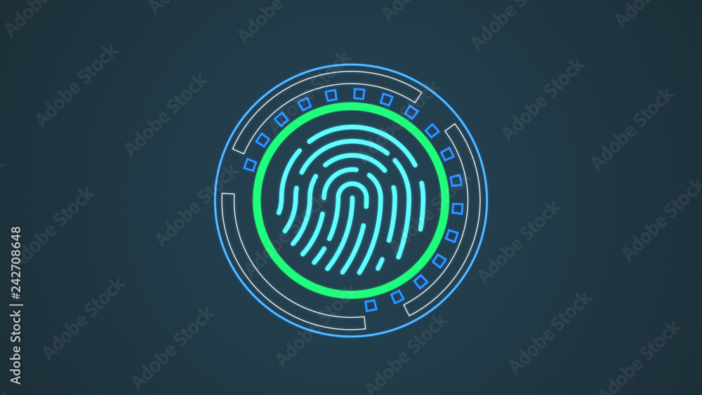 Poster futuristic fingerprint scanner, concept of login and computer security