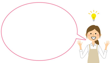 ひらめくエプロンの女性　ふきだし