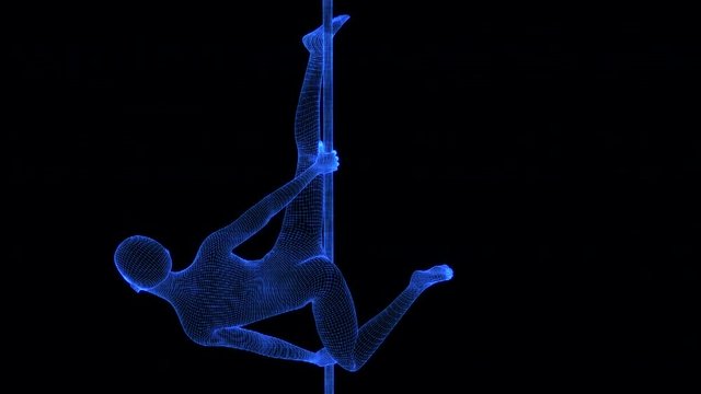 4K Holographic Futuristic Wireframe Android AI Woman Poledancer Seamless Loop