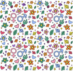 Valentine's day colorful seamless background with hearts and flowers. Pattern for web design and print. Vector illustration