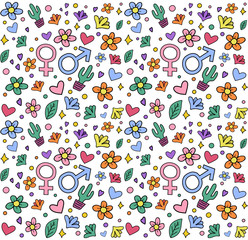 Valentine's day colorful seamless background with hearts and flowers. Pattern for web design and print. Vector illustration