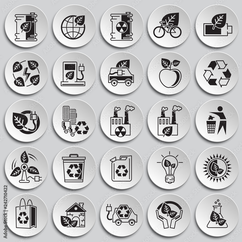 Fototapete Ecology icons set on plates background for graphic and web design, Modern simple vector sign. Internet concept. Trendy symbol for website design web button or mobile app