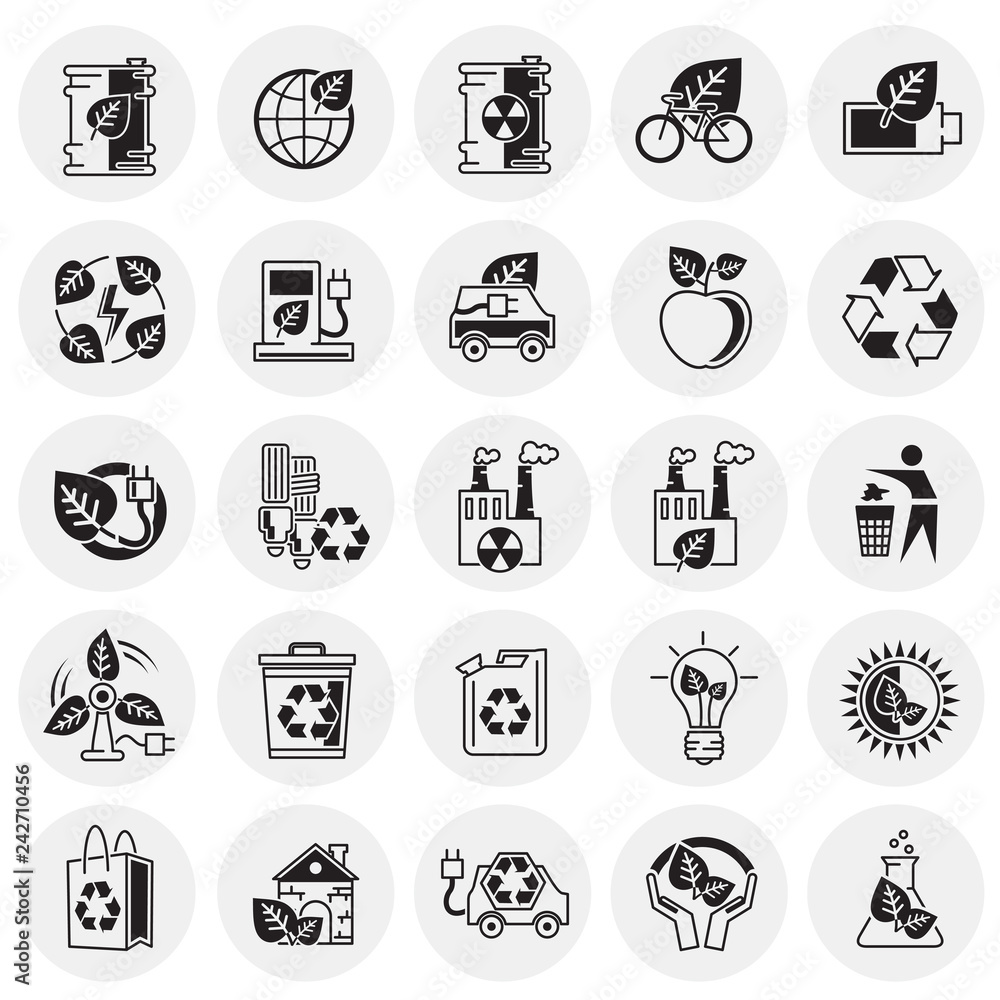 Fototapete Ecology icons set on circles background for graphic and web design, Modern simple vector sign. Internet concept. Trendy symbol for website design web button or mobile app