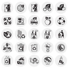 Ecology icons set on circles background for graphic and web design, Modern simple vector sign. Internet concept. Trendy symbol for website design web button or mobile app