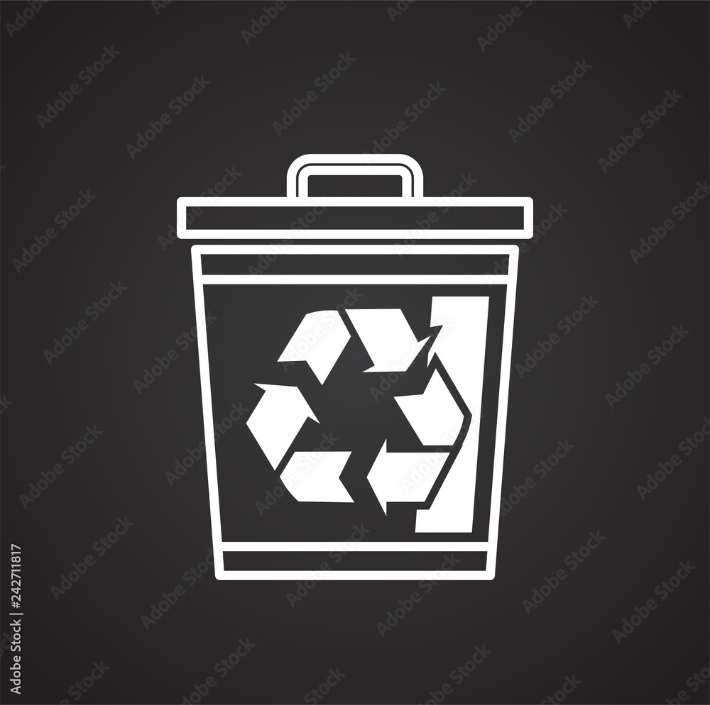 Poster ecology recycling icon on black background for graphic and web design, modern simple vector sign. in