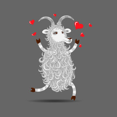 Happy in Love Funny White Cartoon Fluffy Goat