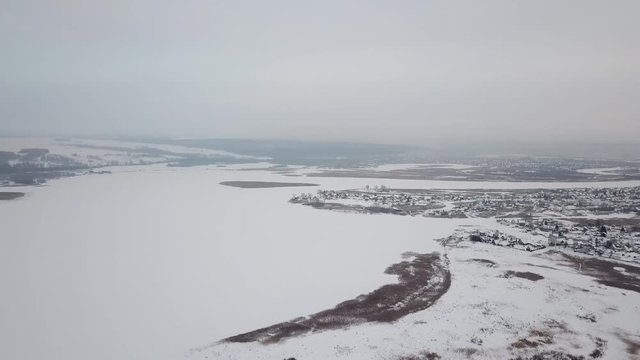 Aerial photography. Winter. Village. Panoramic view from a height of 500 meters.