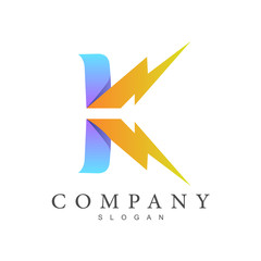 thunder letter K logo design