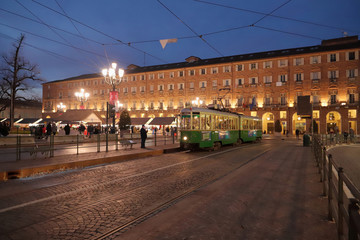 Fototapeta na wymiar tram in piazza castello a torino in italia, europa