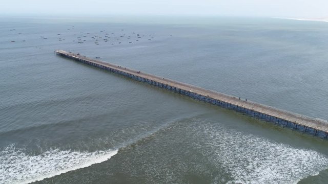AERIAL of the pier of Pacasmayo in Peru