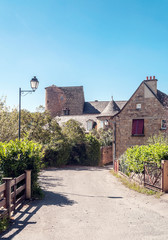 Streets of Conques in the mountains of southern France on a sunny day