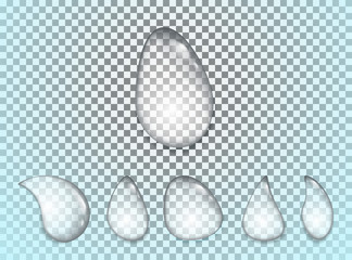 Water drops realistic set isolated on transparent background. Vector illustration.