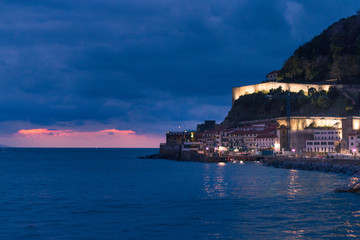 Blue hour at La Concha bay at Donostia-San Sebastian, at Basque Country.