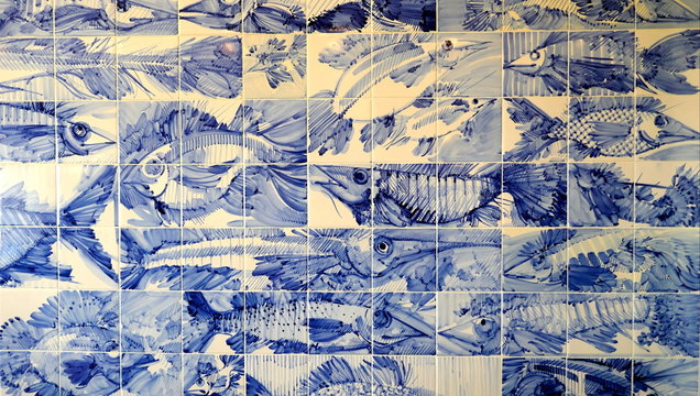 Traditional Portuguese ceramic tiles, called Azulejos