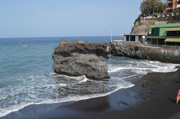 Black Sand Beach With A Large Stone In Its Interior In Puerto Naos In The City Of Los Llanos. Travel, Nature, Landscapes.11 July 2015. Los LLanos Isla De La Palma Canary Islands Spain. © Raul HB