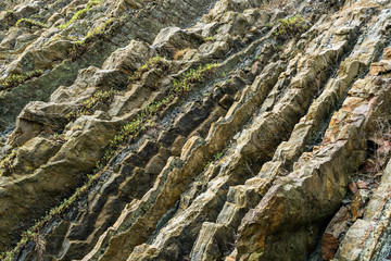 Textured teeth of rockы on the coast of Black sea.