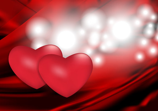 Red abstract background with two hearts for design on Valentine's day and other holidays. Vector