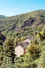 Rural village in the lot valley in the mountains of the south of France on a sunny day