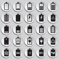 Battery icons set on plates background for graphic and web design, Modern simple vector sign. Internet concept. Trendy symbol for website design web button or mobile app