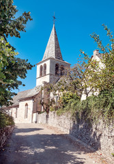 Streets of Conques in the mountains of southern France on a sunny day
