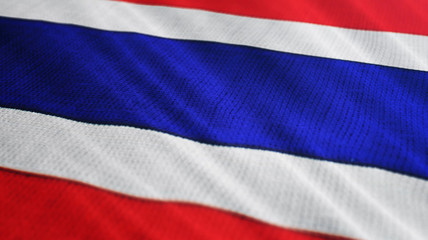 Thailand flag is waving 3D animation. Symbol of Thai national on fabric cloth 3D rendering in full perspective.