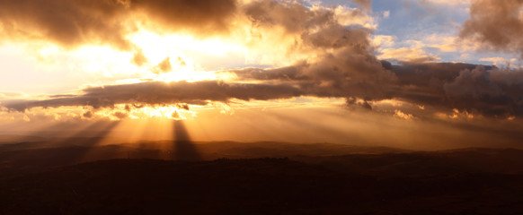 sunset with beams of light 