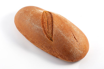 Fresh bread on white background. Beautifully sprinkled with flour.