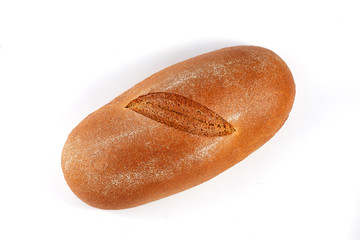 Fresh bread on white background. Beautifully sprinkled with flour.