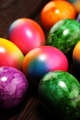 Row of Easter eggs on table. easter decoration