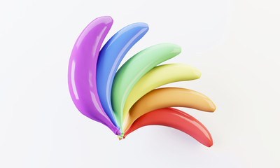 Lgbt colored rainbow bananas on white background.