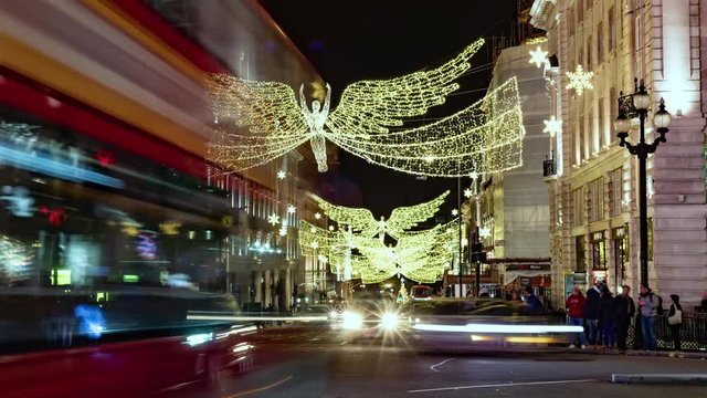 Time lapse view of Christmas lights and decorations in Regent street, London