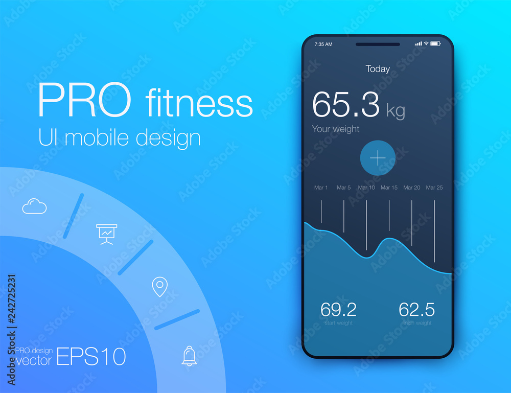 Poster fitness app. ui ux design. ui design concept with web elements