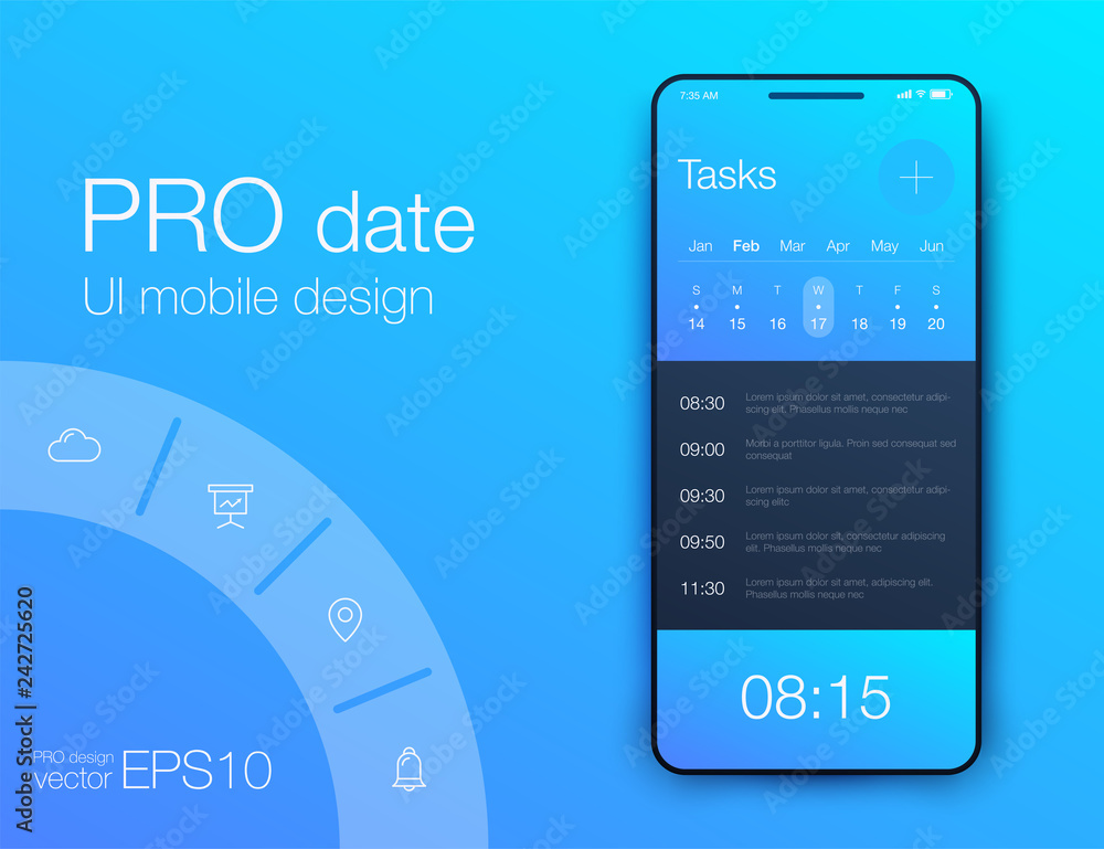Poster mobile phone application for analytics. stock vector